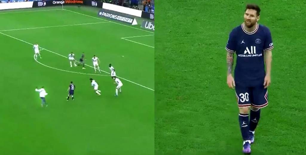 Messi se iba al gol y un hincha del Marsella entró para frenarlo