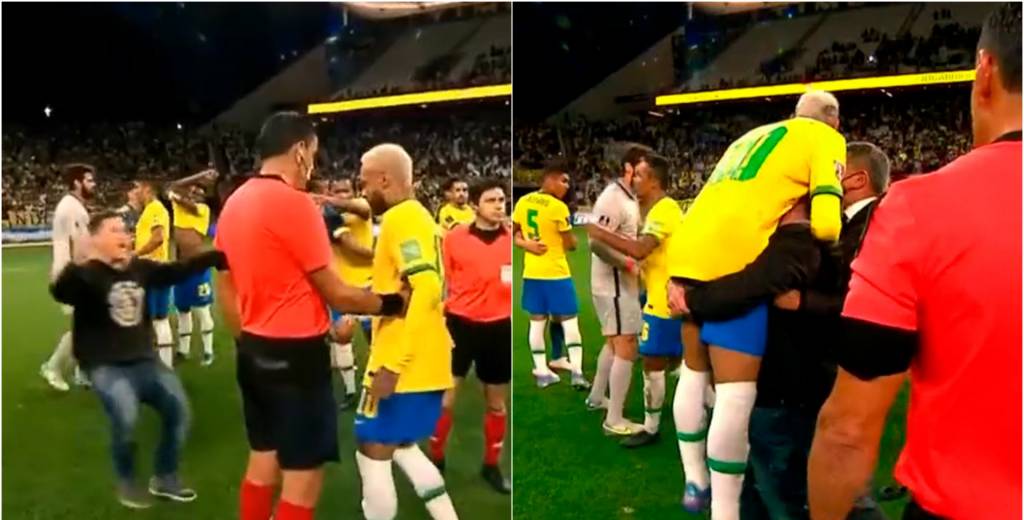 Momento inesperado: un hincha se metió al campo y levantó a Neymar