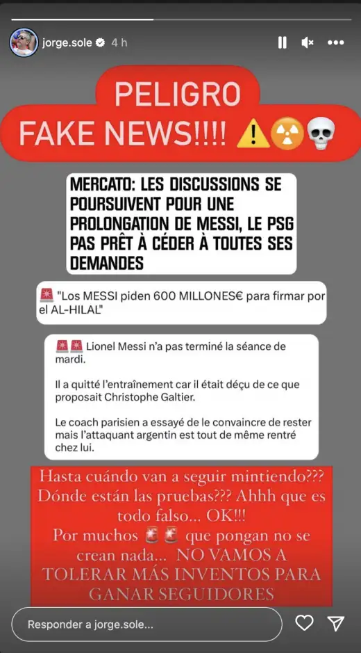 Jorge Messi estalló en su Instagram con esta story.