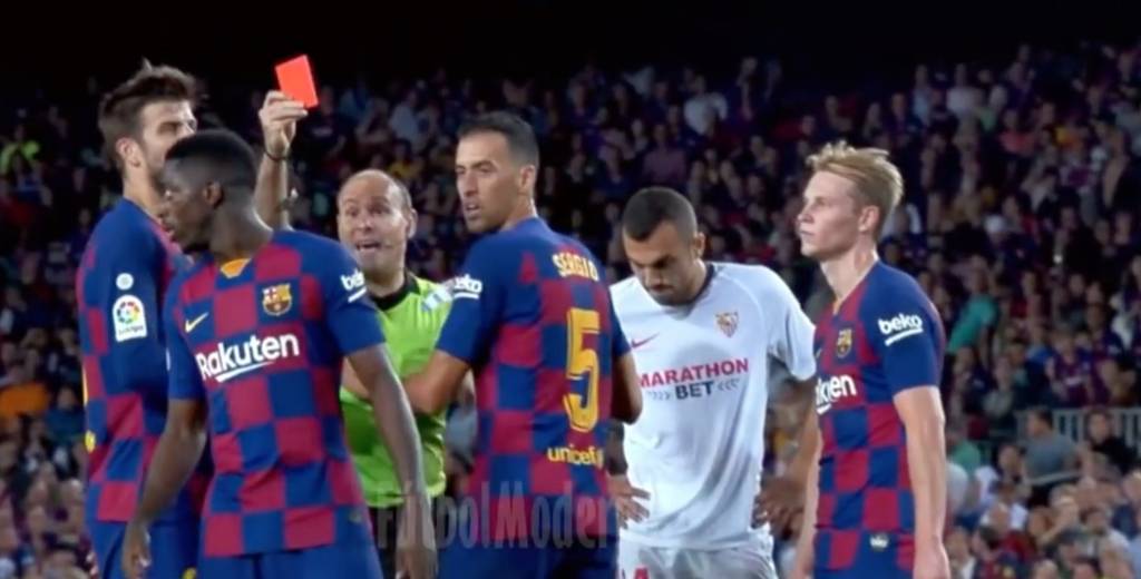 El árbitro echó a uno del Barcelona, Dembélé lo insultó y lo echó también