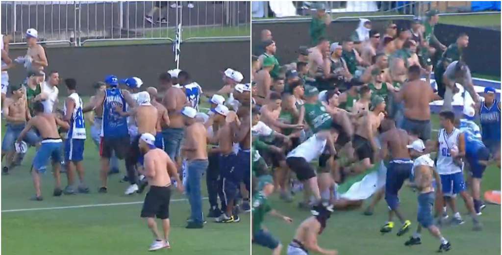 La hinchada de Cruzeiro invade y se pelea en el campo con los de Coritiba...
