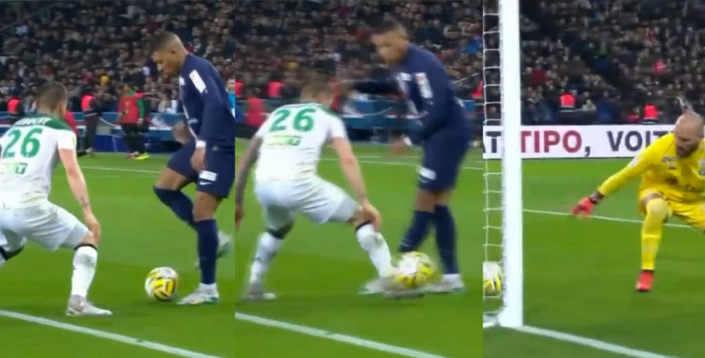 Mbappé le hizo un pase genial de taco a Di María para el 3-0 del PSG