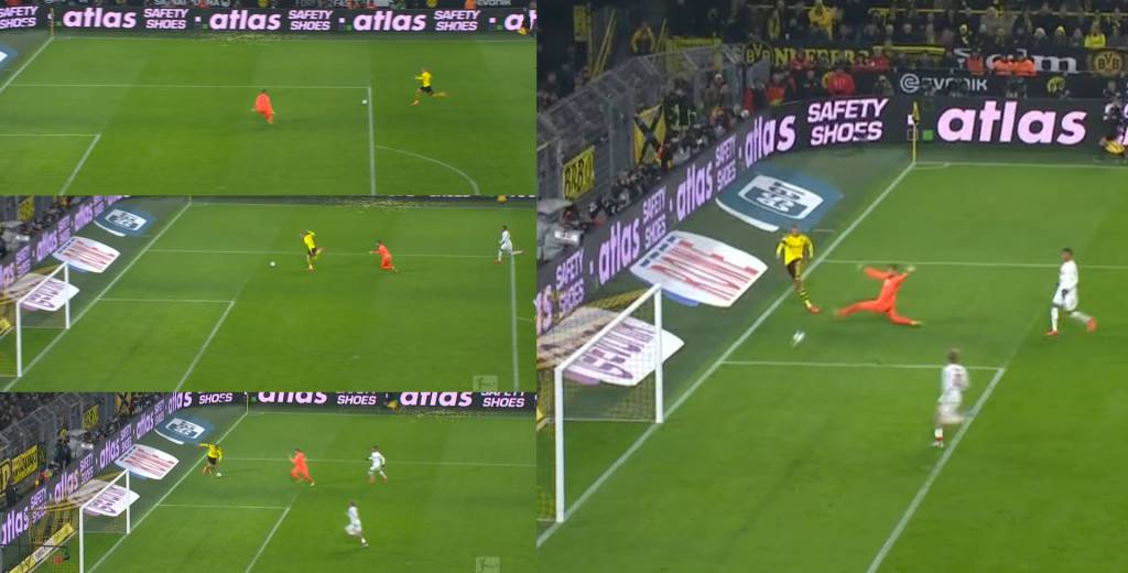 Sin espacio Haaland metió un golazo desde un costado para el Dortmund
